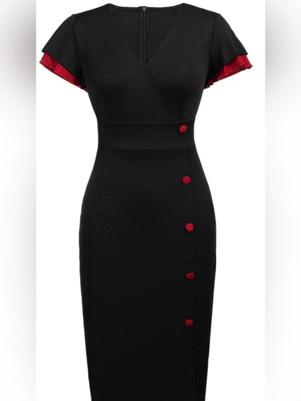 Retro Stage Black 1960’s Button Slit Bodycon Dress